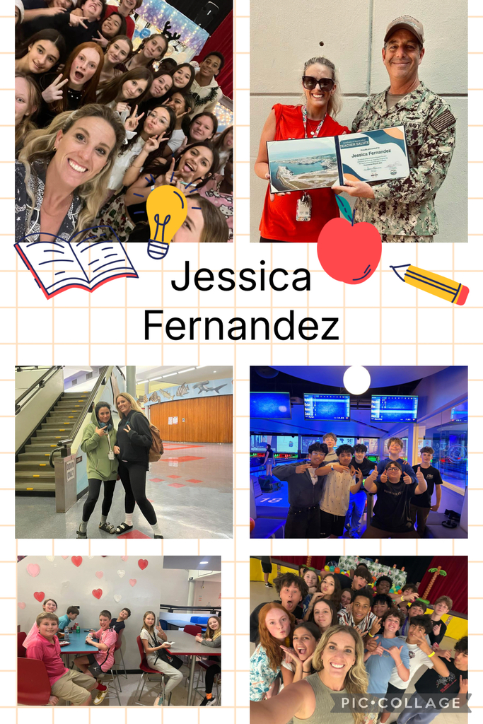 A collage of photos depciting Mrs. Fernandez hosting various school events. 