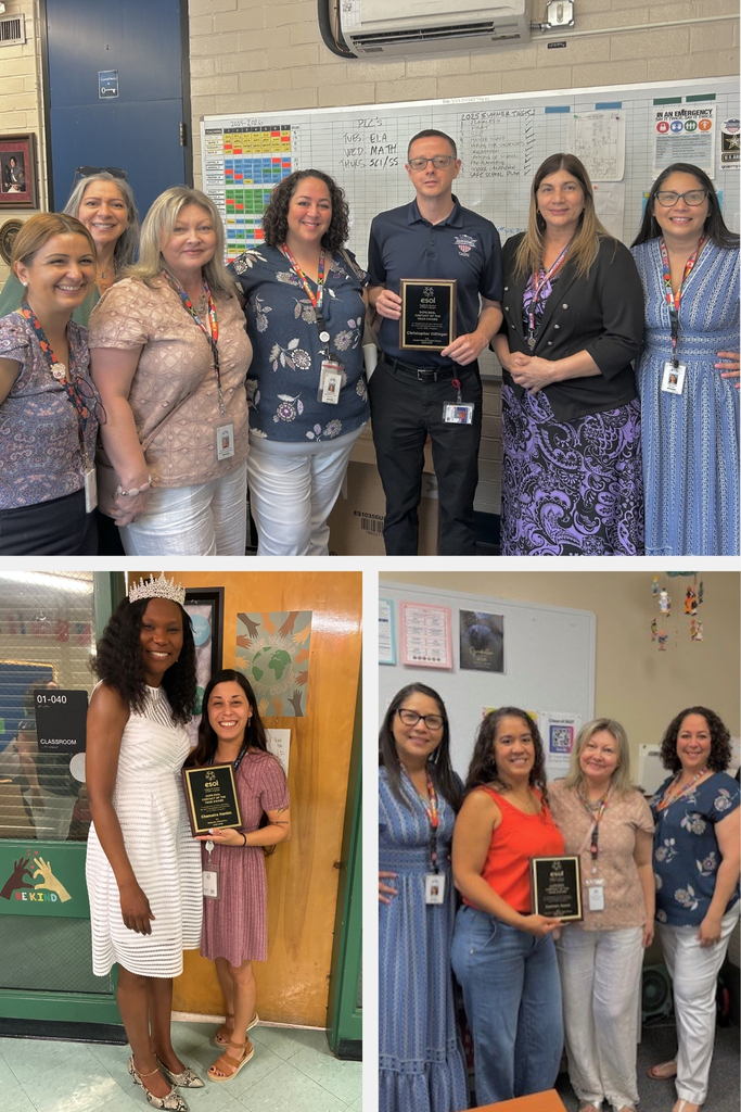 A collage of three photos; each depicting the winners of ESOL Contact of the Year posing with their award plaques. 