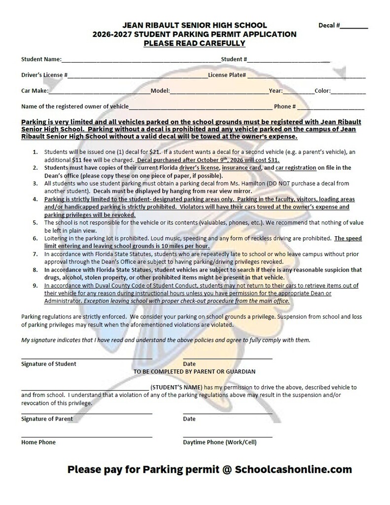 Student Parking Application Information
