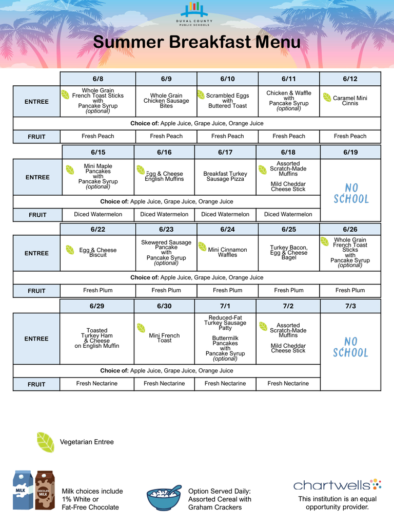 Summer Breakfast Menu for June 2026