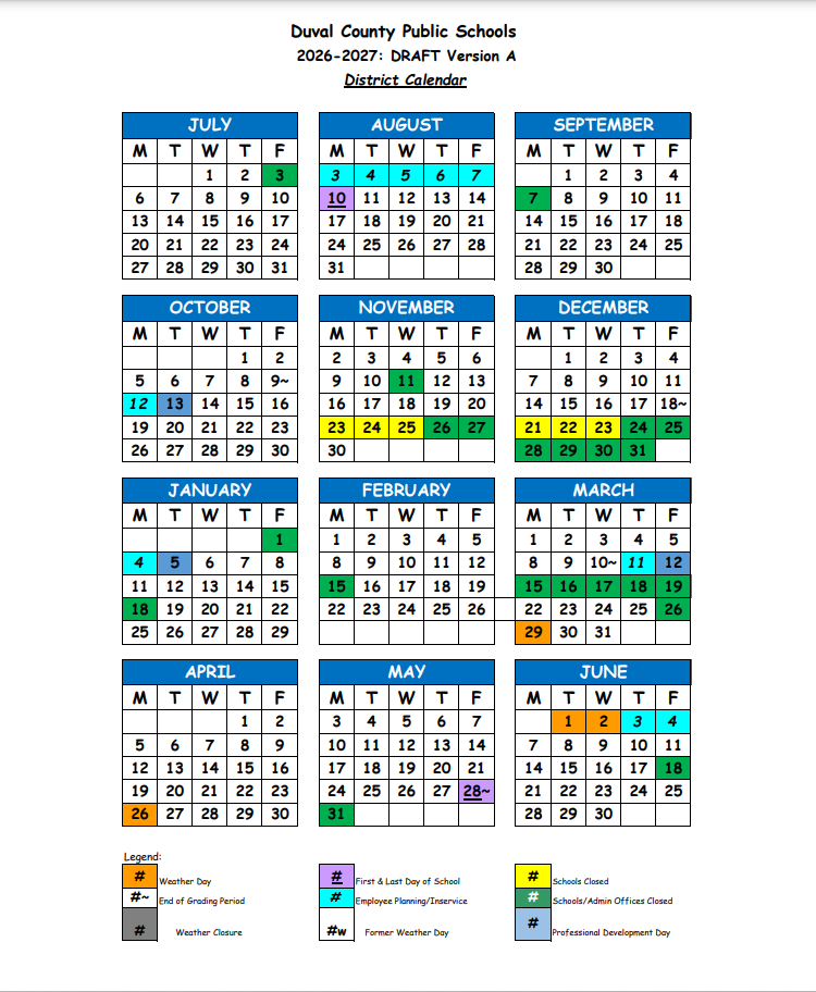 2026-2027 School calendar