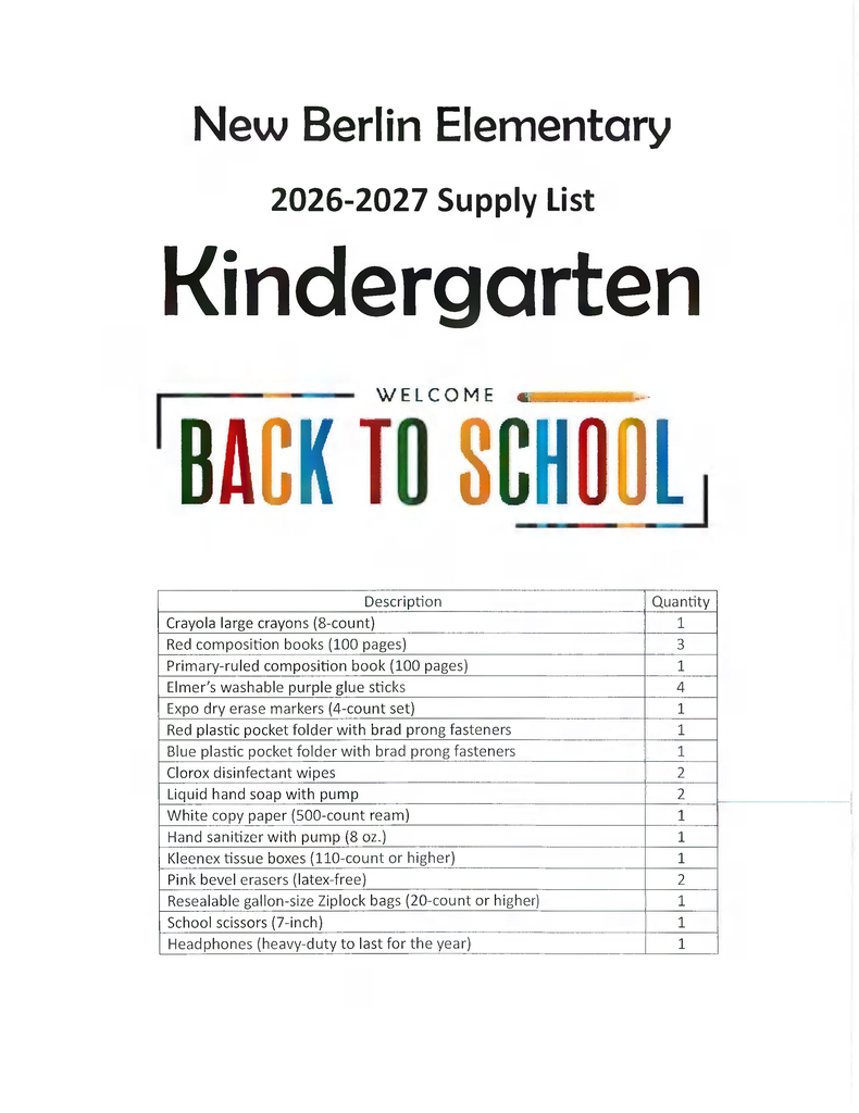 back-to-school supply list for kindergarten