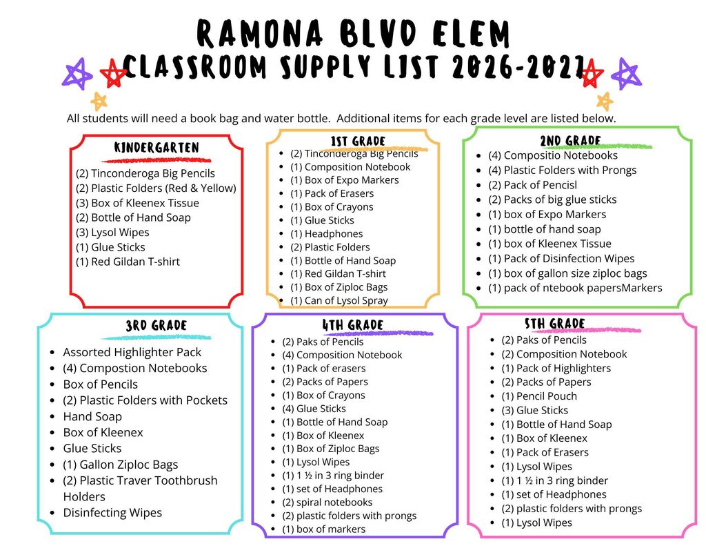 2026-2027 School Supply List