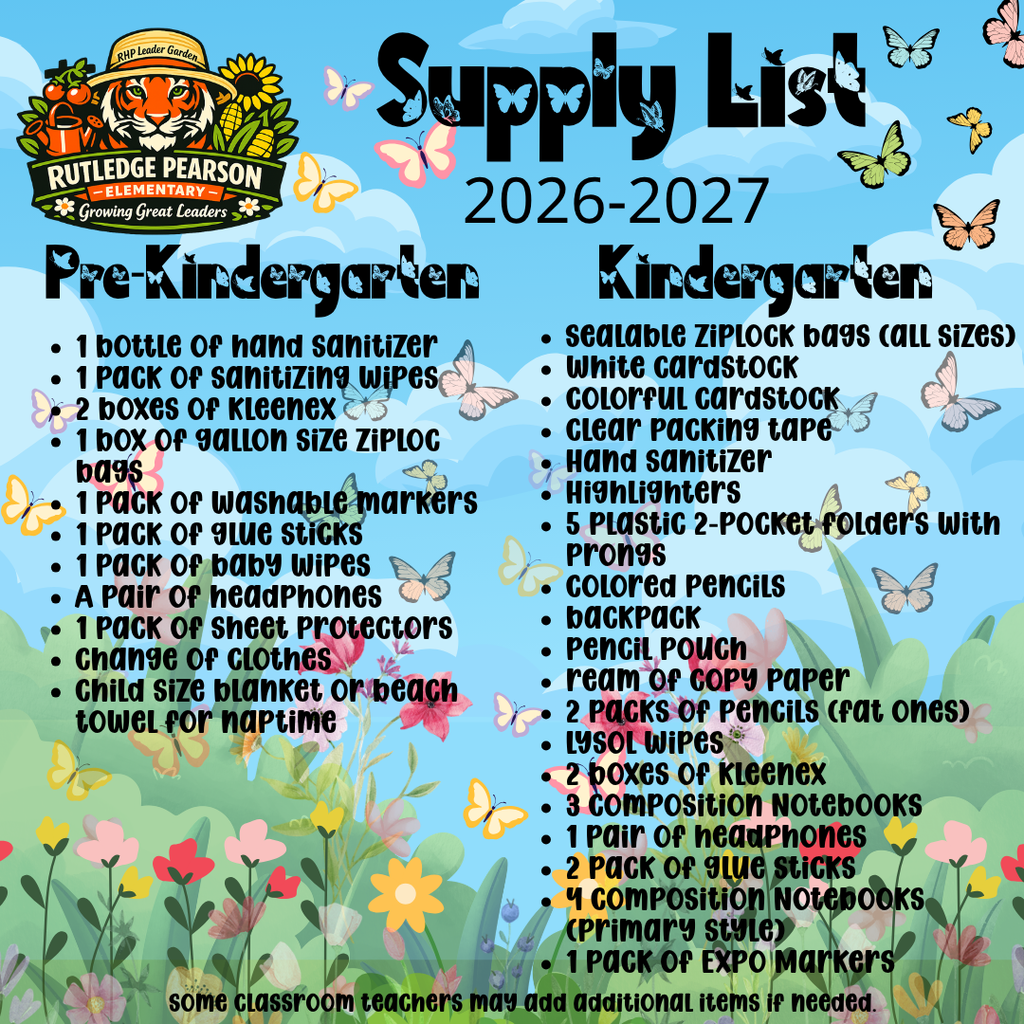 Pre-K and Kindergarten Supply List 2026-2027