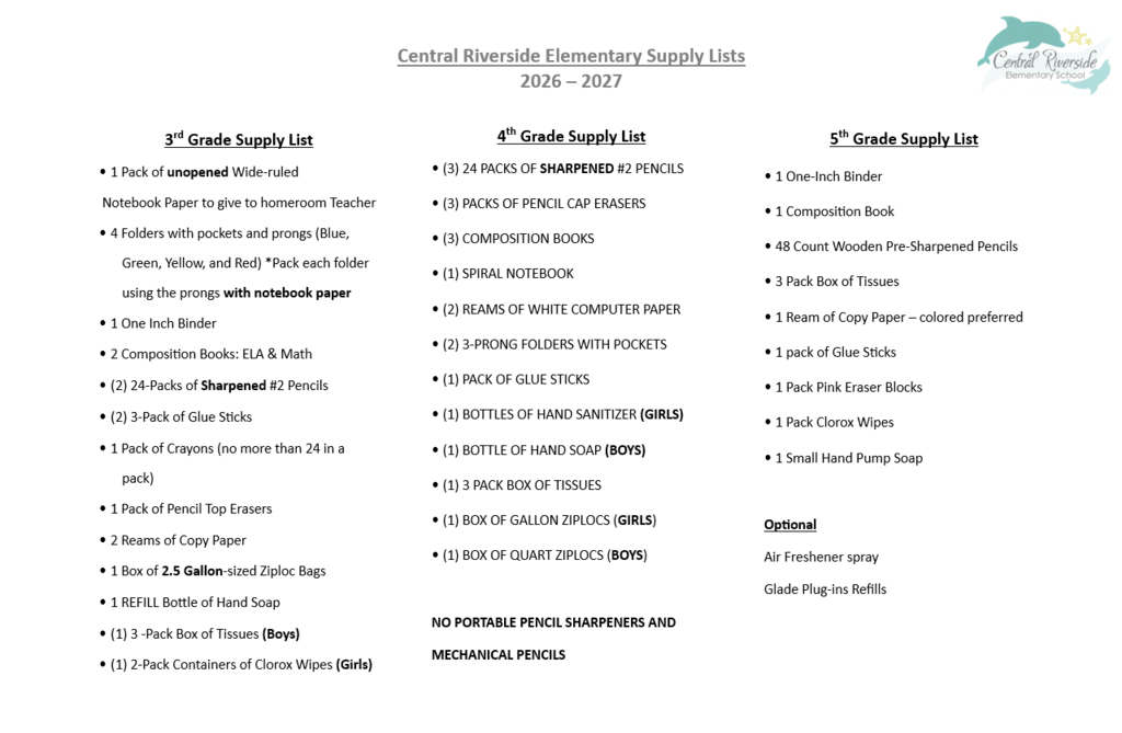 2026-2027 Supply Lists