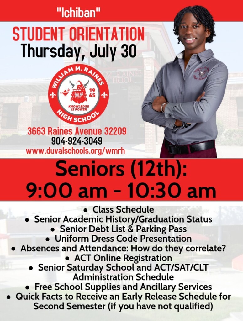 Seniors (12th): 9:00 am - 10:30 am