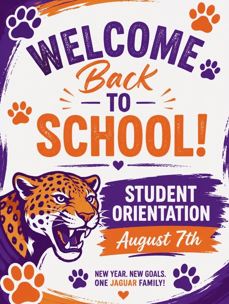 WELCOME BACK TO SCHOOL!!! Student Orientation is Friday, August 7th! We've been waiting for YOU!!! See you then!!