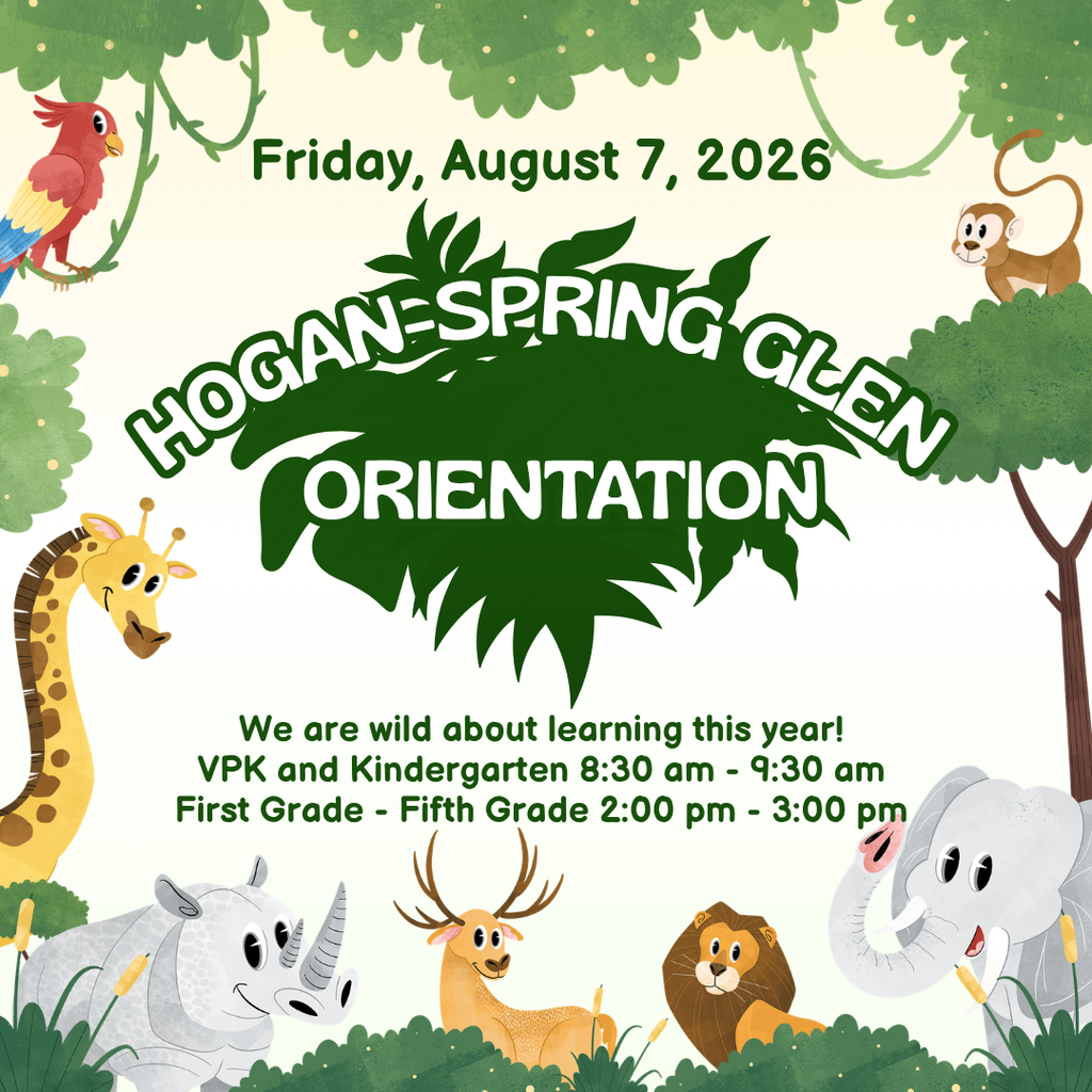 Hogan-Spring Glen Orientation flyer with wild animals in green writing