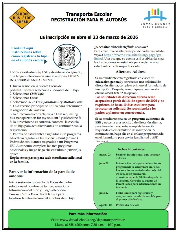 bus registration flyer SPANISH