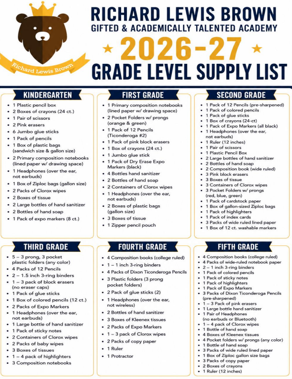 26-27 Grade-Level Supply List