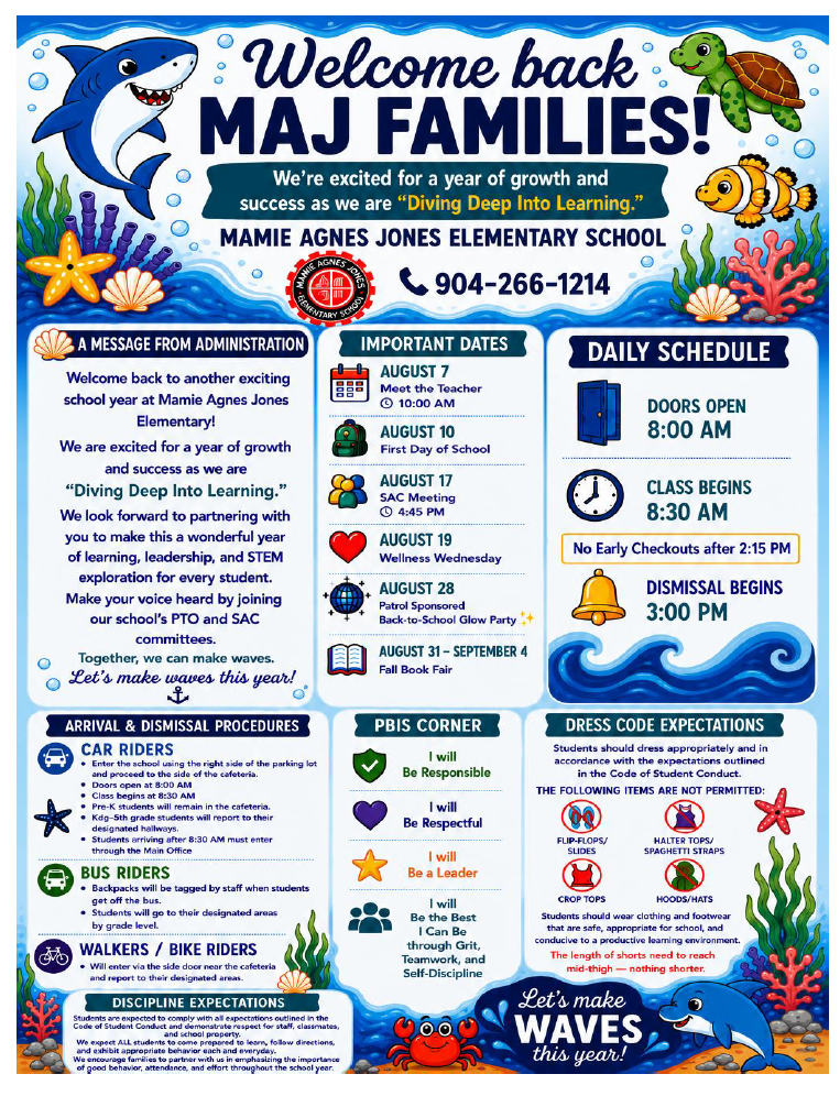 August MAJ Newsletter - key information in body of message.