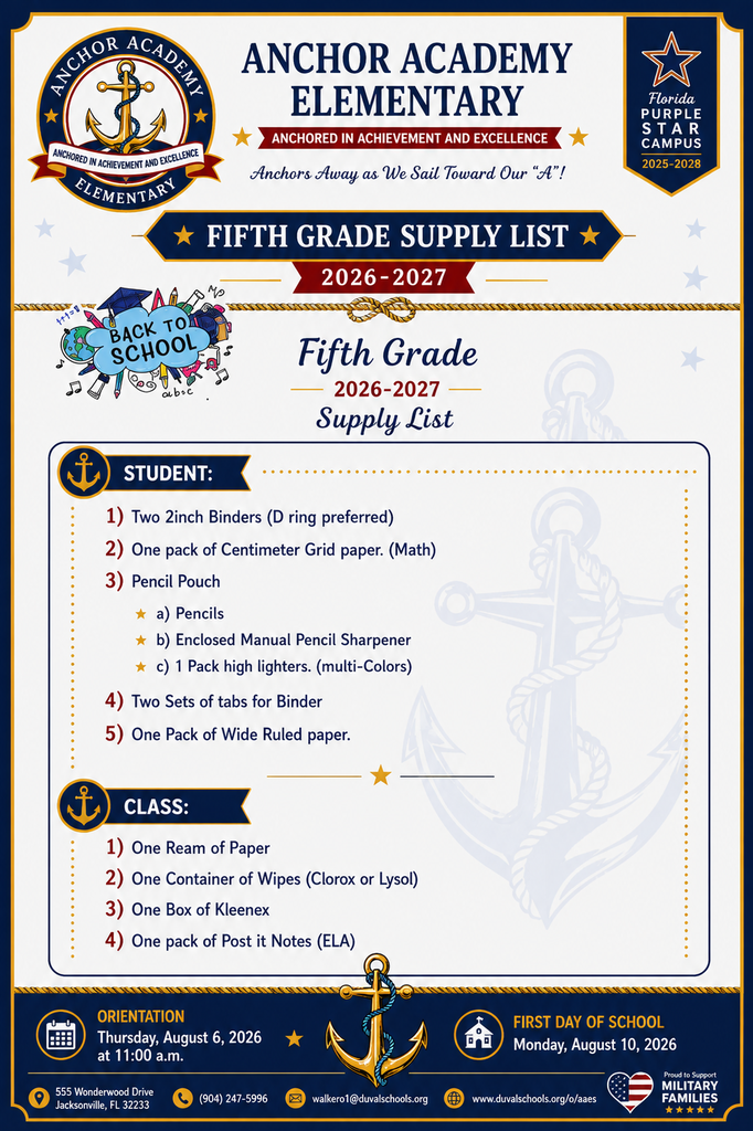 5th grade Supply list 26-27