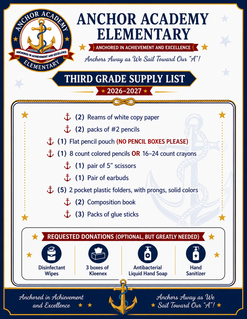 3rd grade Supply list 26-27