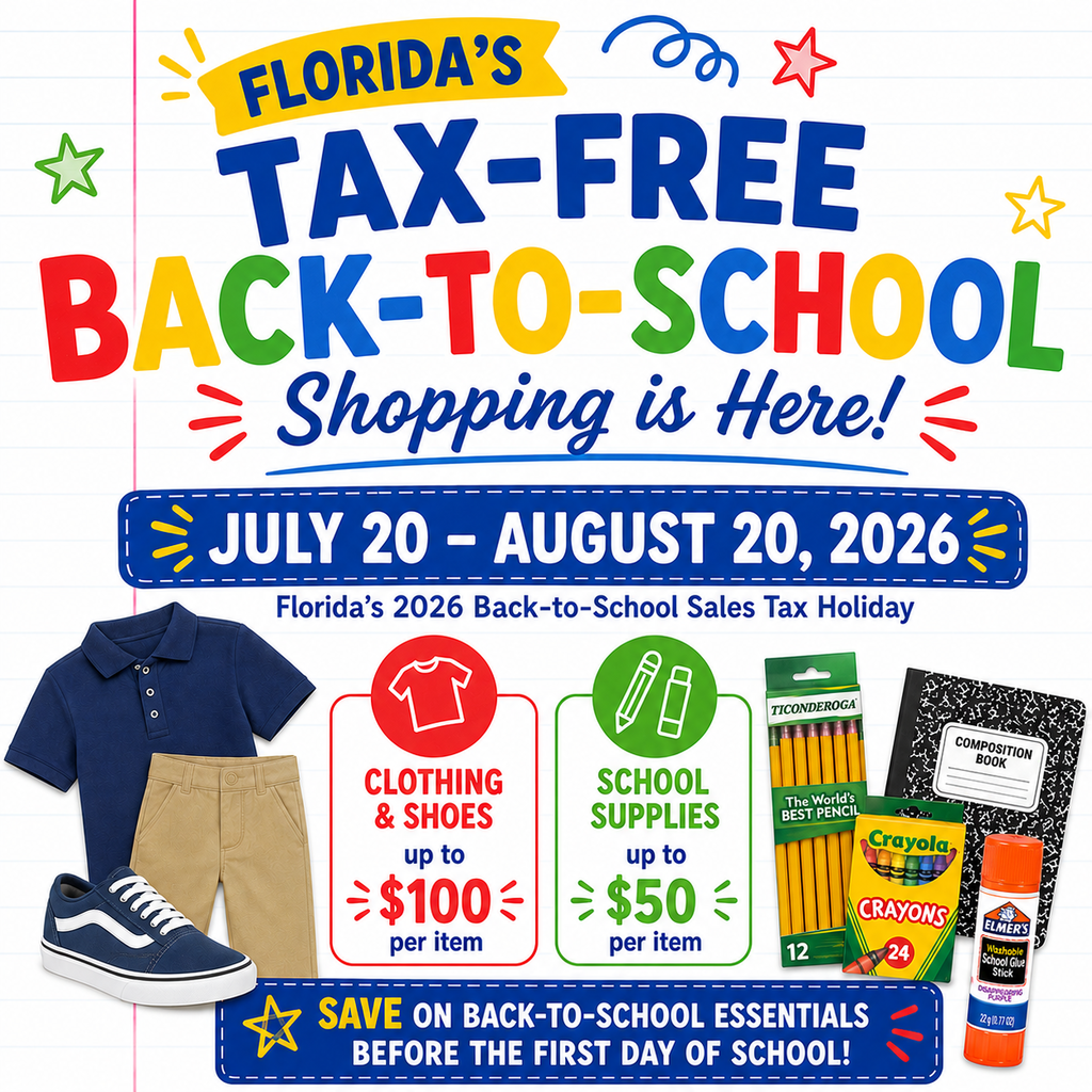Florida's Back-To-School Tax-Free Shopping (July 20th-August 20th)