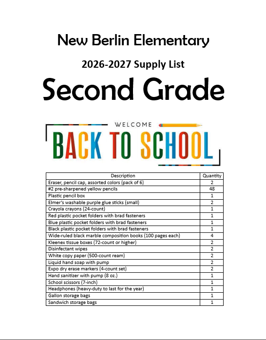supply list for second grade