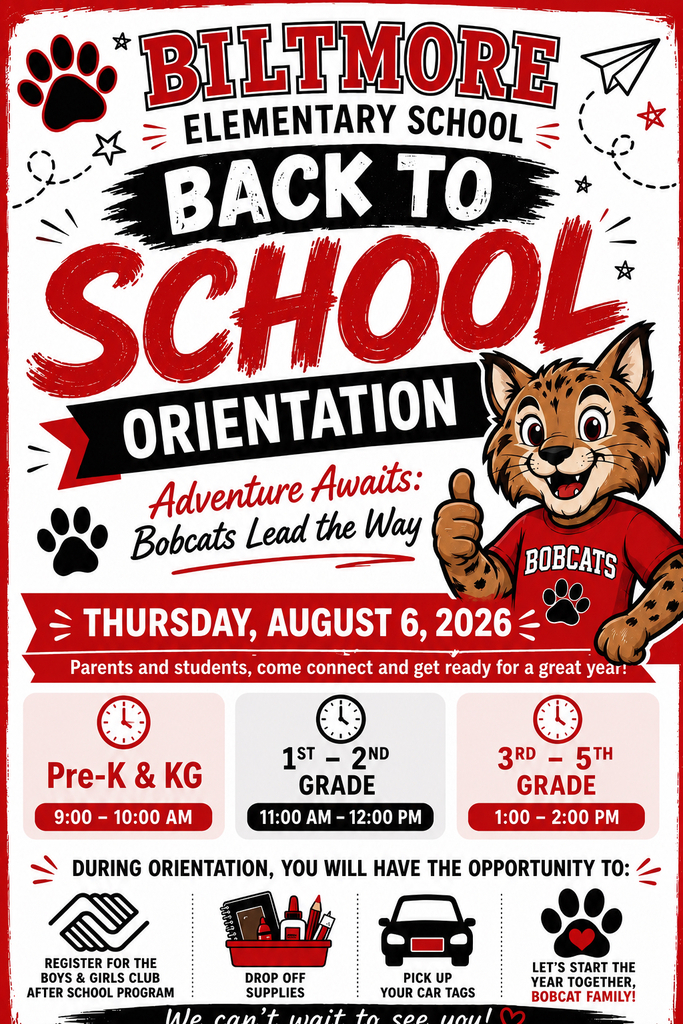 Biltmore Back to School Orientation Flyer with bobcat