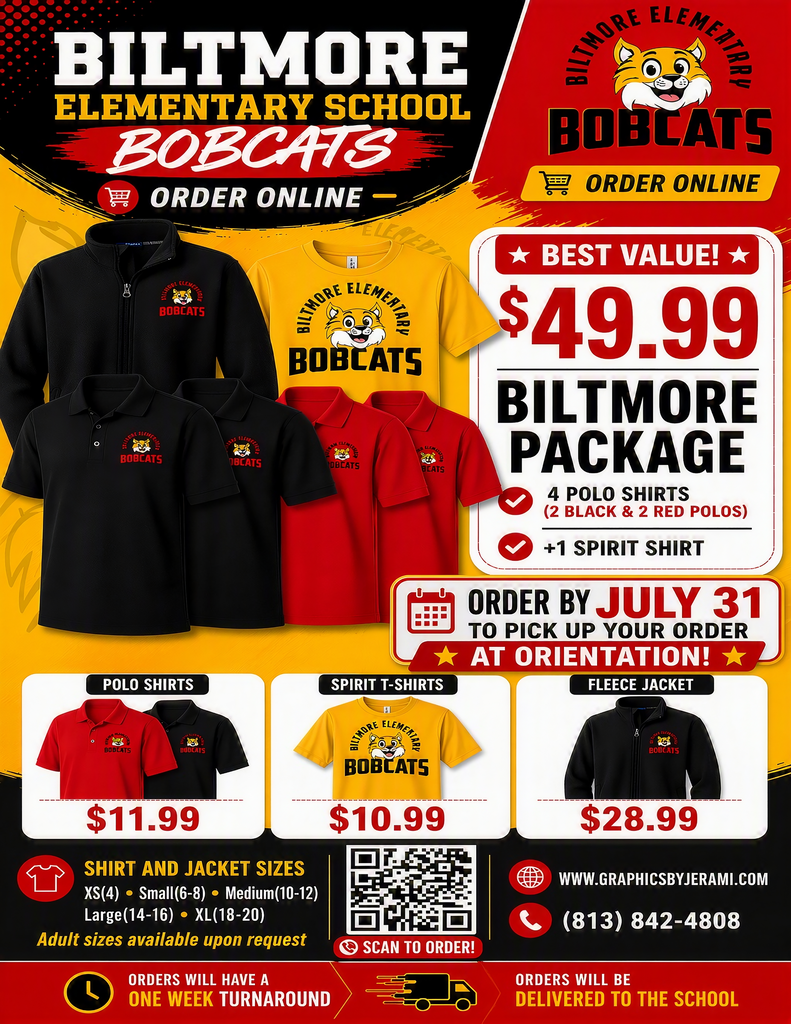 Biltmore Uniform flyer with pictures of uniform polos and jacksets