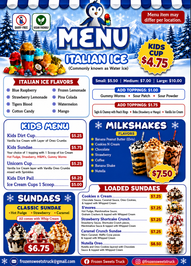 Frozen Treat Menu