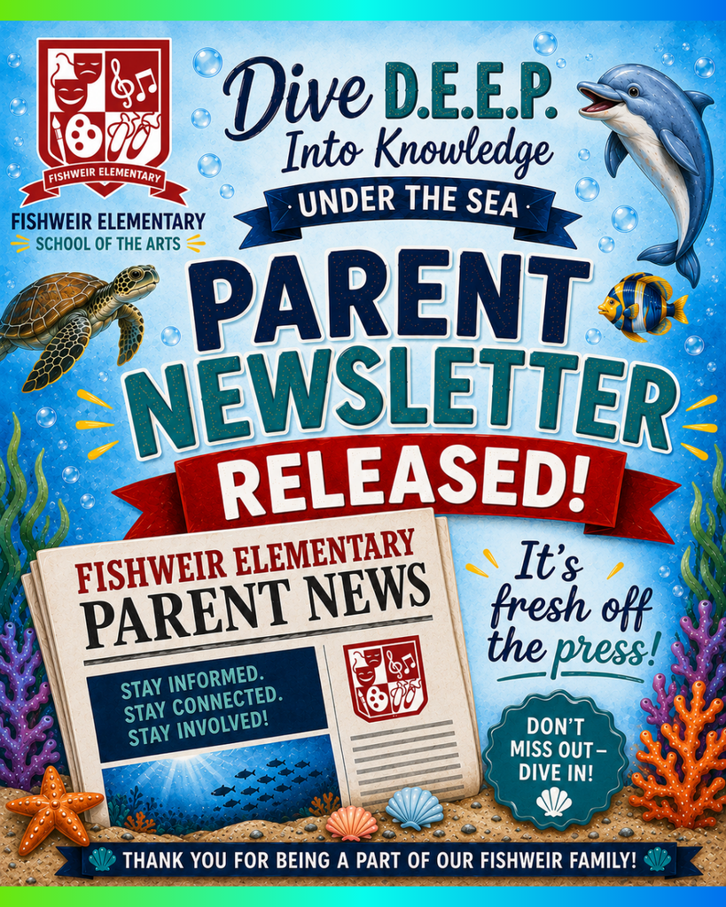Poster with an underwater theme, showcasing a newspaper, sea creatures, coral reefs, and a dolphin.