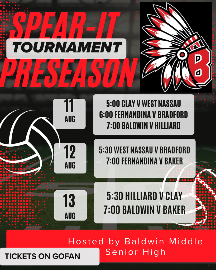 Volleyball tournament schedule for August 11-13, hosted by Baldwin Middle Senior High.