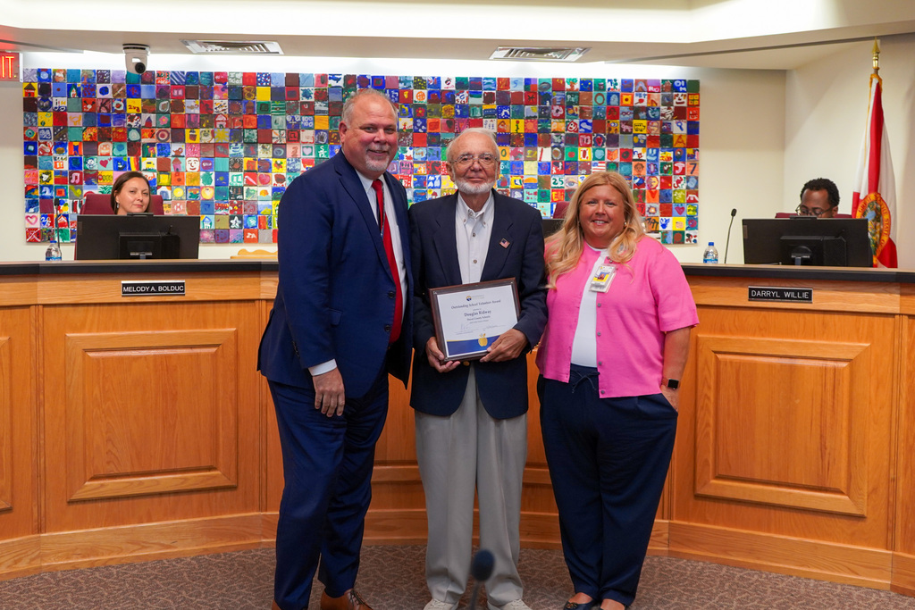 Douglas Ridgway, Volunteer at Chaffee Trail Elementary, recgonized by the School Board
