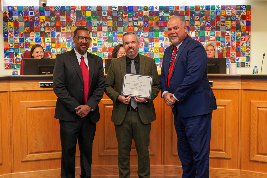 James Weldon Johsnon Principal James Stuckey recognized before the school board
