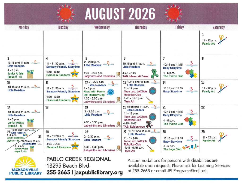 Pablo Creek Library - August Calendar