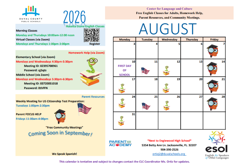 Aug English Calendar