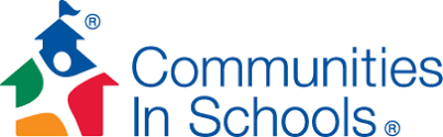 The logo for "Communities In Schools" displays a house with a flag, arrows, and colorful shapes on a white background.