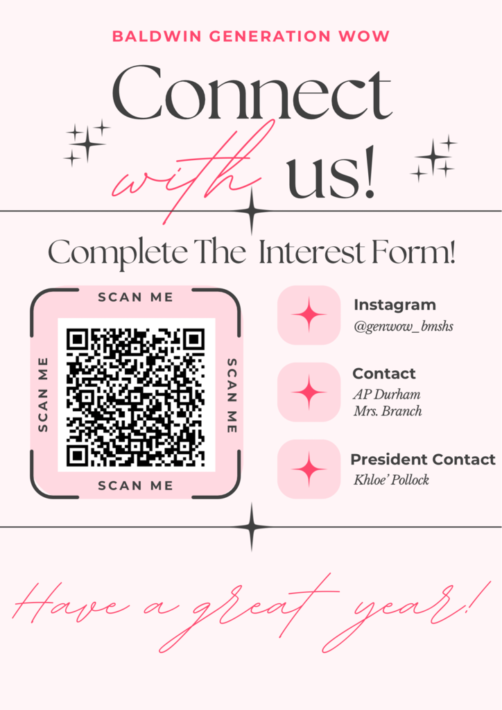 Advertisement with pink background. QR code is shown with "Scan Me" and "Have a great year!" text.
