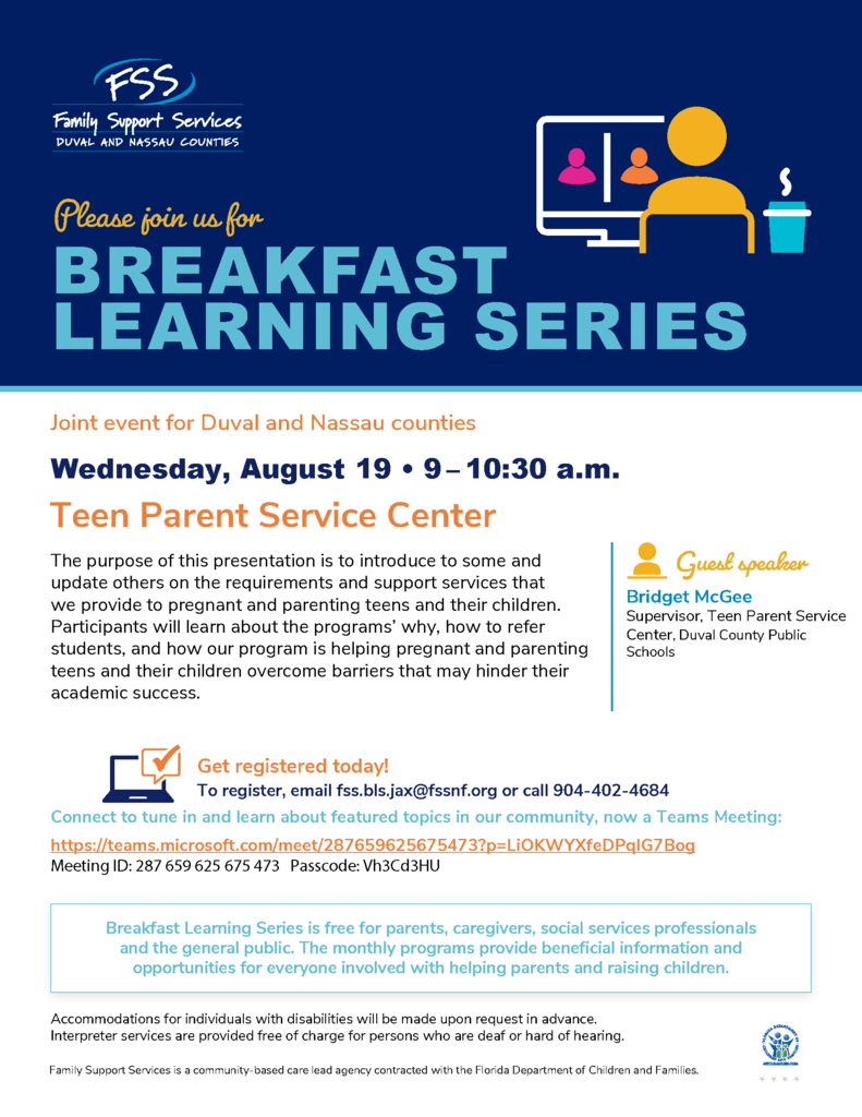 An advertisement for the Breakfast Learning Series, showing a person icon, a cup, and text.