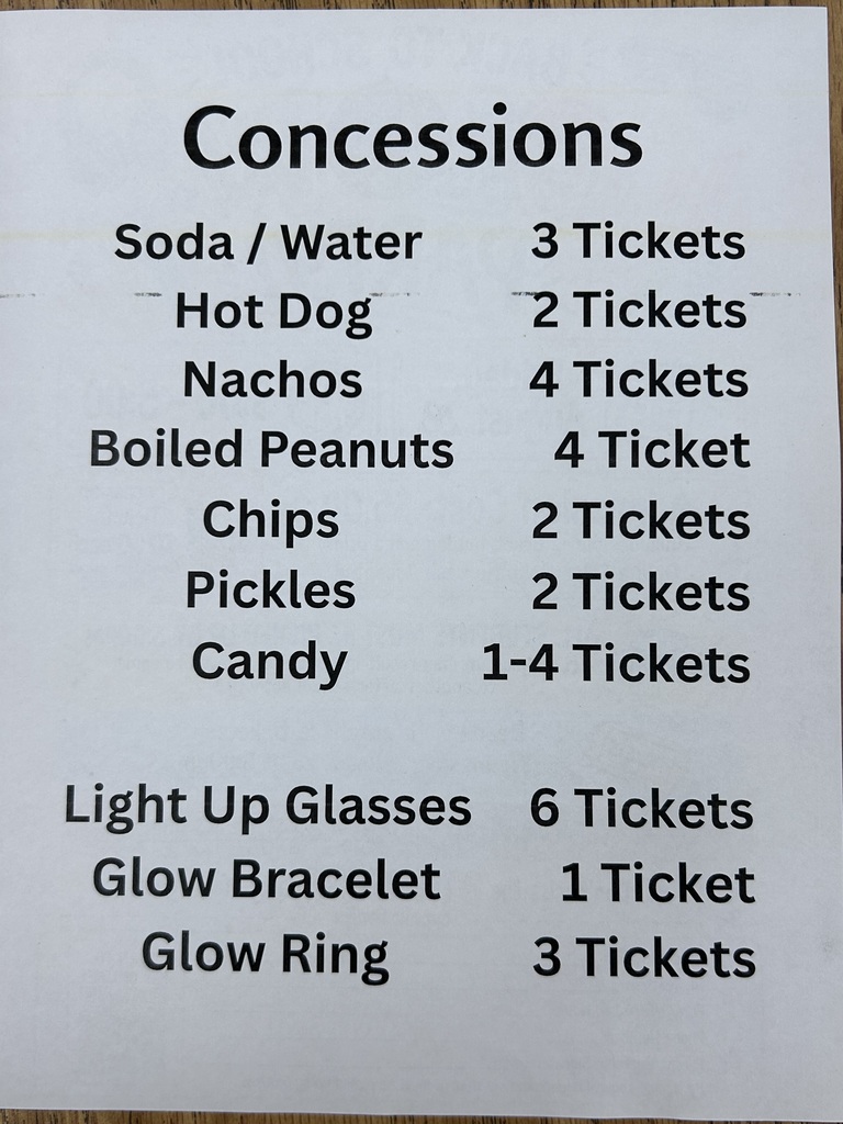 Concession Items for the Back to School Glow Party