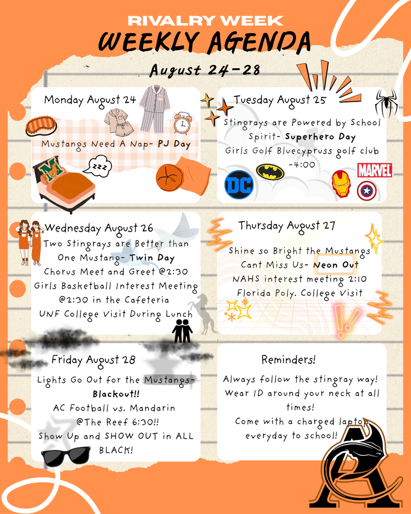 Weekly Agenda August 24 - August 28 2026. See post for details.