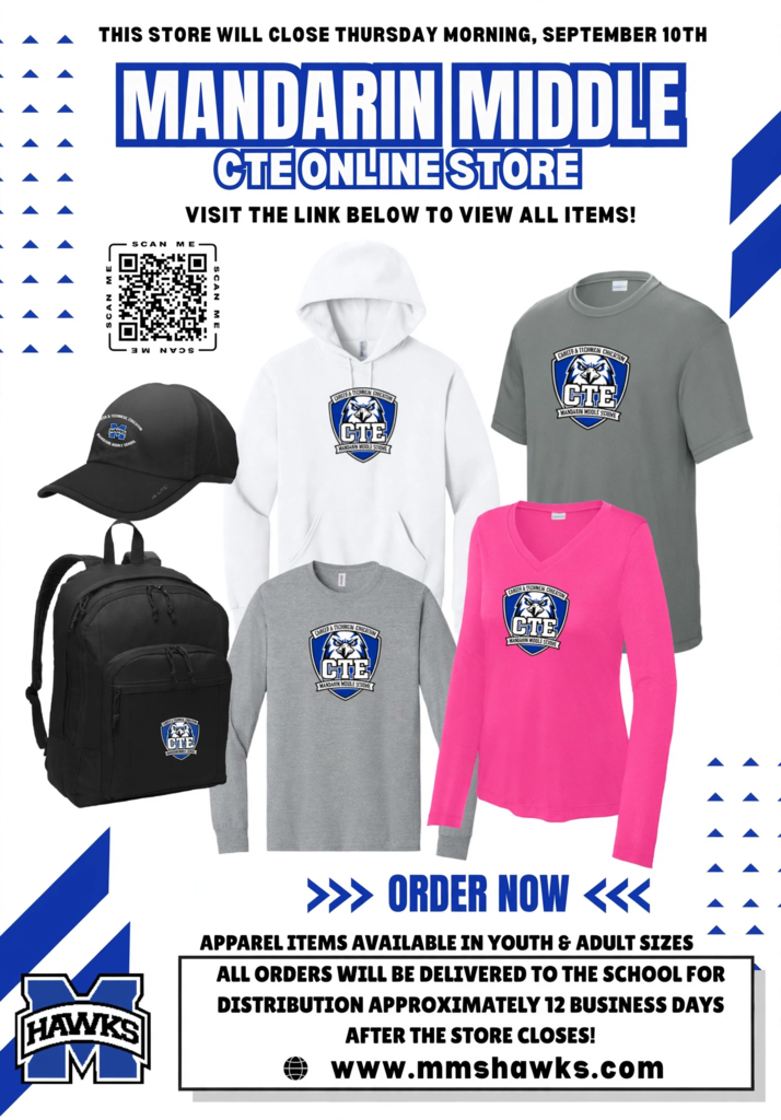 A display of various items: a backpack, cap, hoodie, T-shirts, and sweatshirt. All are labeled "CTE". A website link is provided.