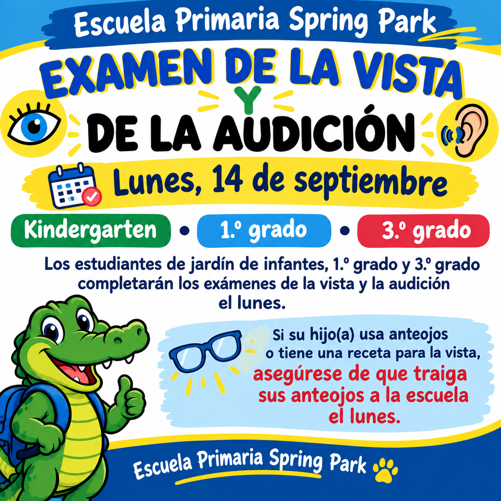 Vision & Hearing Screening for K, 1 & 3 on Monday, Sept 14th