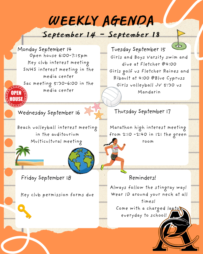Weekly Agenda September 14  - September 18 2026. See post for details.