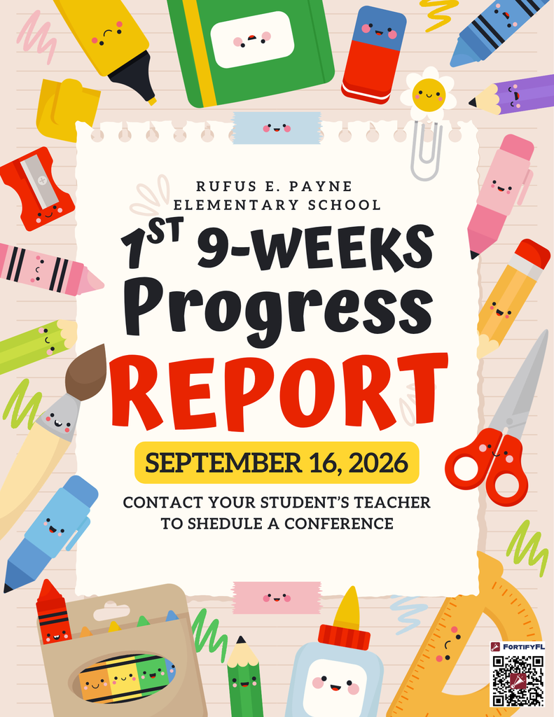 A colorful, cartoon-like design with school items like pencils, scissors, and a book. The title reads "1st 9-Weeks Progress Report" with a date of September 16, 2026.