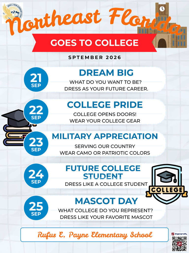 Event poster for Northeast Florida Goes to College in September 2026. Each day has a different theme.