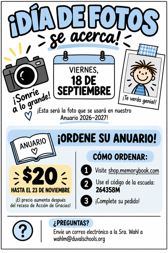 picture day reminder and memory book order instructions in spanish