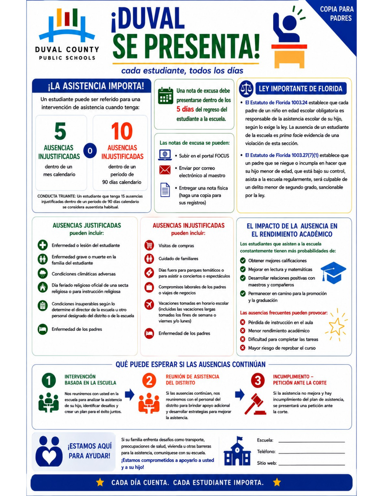 Duval Shows Up! DCPS Attendance Flyer (Spanish)