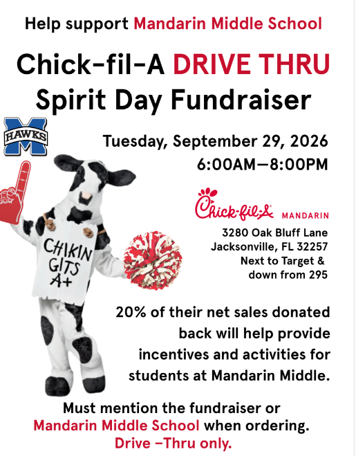 An advertisement features a cow mascot with a red pom-pom and a sign. Details include the fundraiser date, time, and location.