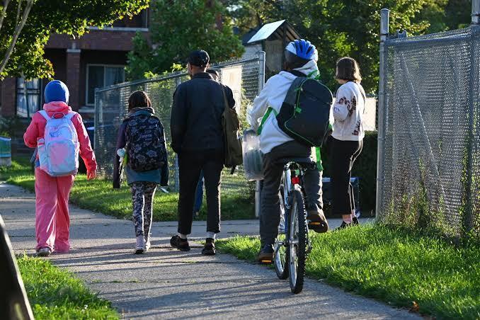 children walking and biking to school