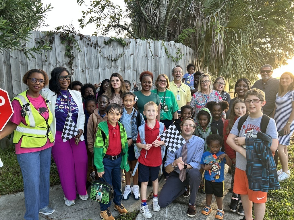 students and staff at the Fort at last year's walk and bike to school day