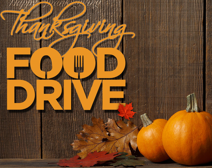 pumpkins with the text "Thanksgiving Food Drive"
