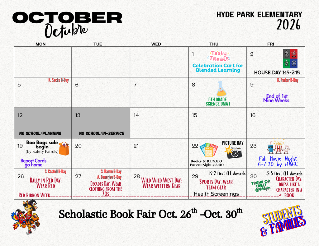 Monthly Activities Calendar