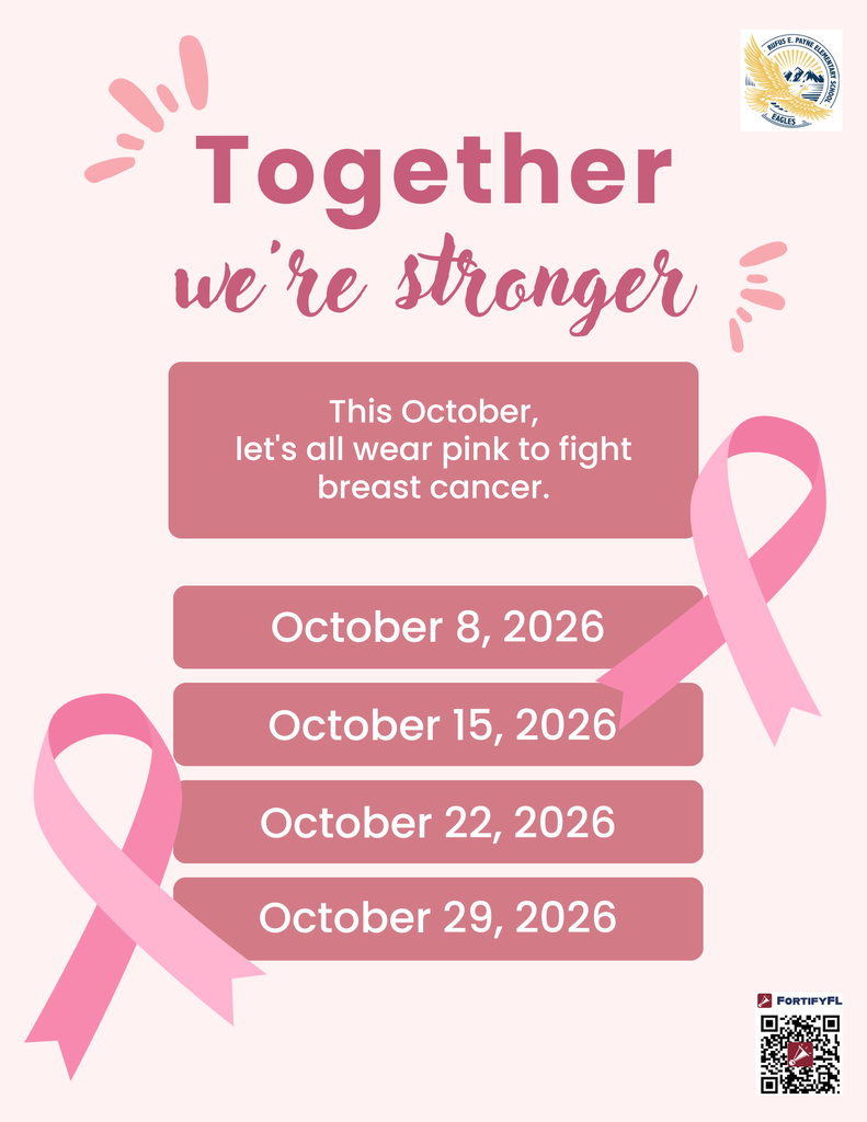 A pink background displays the text "Together we’re stronger" and several pink ribbons. Dates below read: "October 8, 2026," "October 15, 2026," "October 22, 2026," and "October 29, 2026."