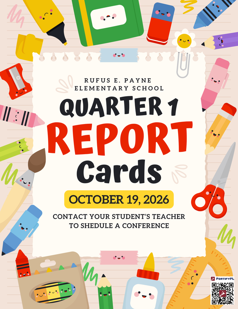 An advertisement shows a white background with colorful school supplies. The title reads "Quarter 1 Report Cards." Date: October 19, 2026.