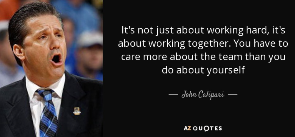 Man with open mouth speaking at microphone, quote below. Quote reads, "It's not just about working hard, it's about working together."