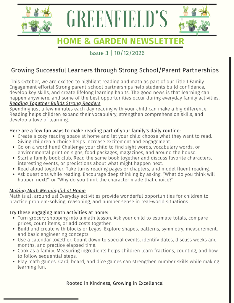 Greenfield's Newsletter