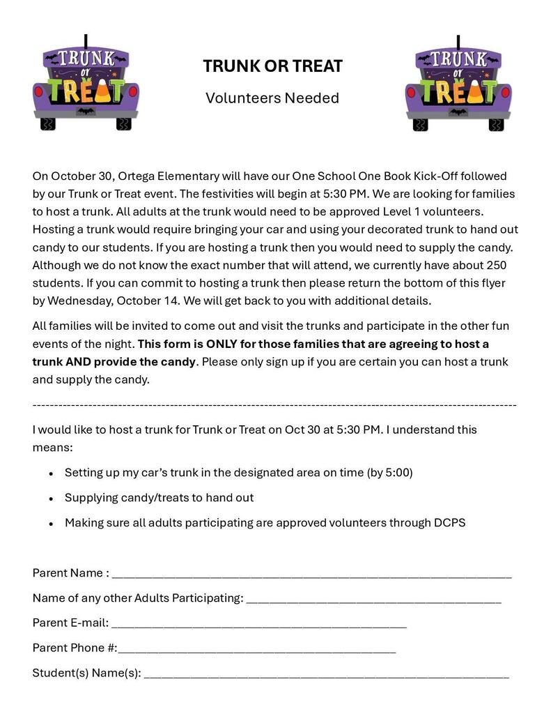 Trunk or Treat Volunteers